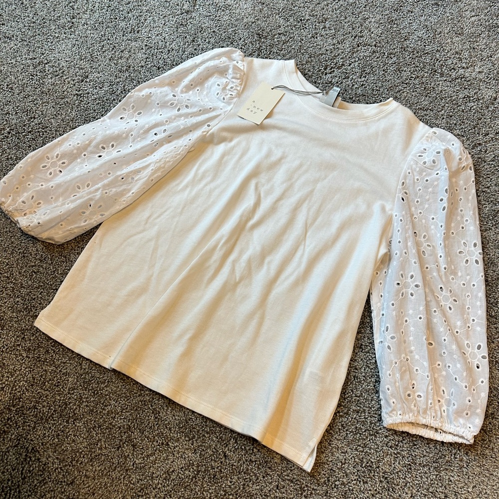 A new day for Target white top with eyelet sleeves